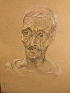il naufrago, matite pastellate su cartone commerciale - The survivor, pencils pastel on cardboard commercial 2012